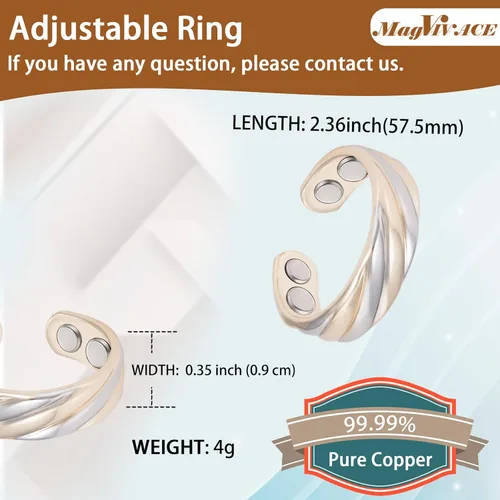 Vista 2 de MagVIVACE Anillo de cobre puro para mujeres, anillos magnéticos con imán de 3500 Gauss