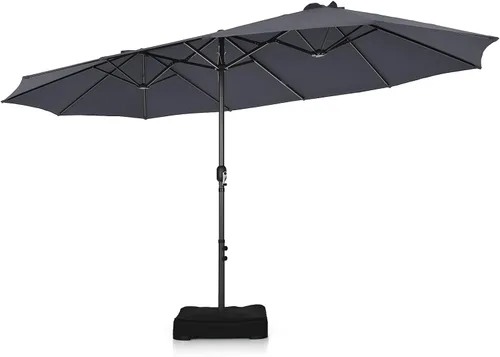 Vista 11 de Tangkula Sombrilla de patio de doble cara de 15 pies, sombrilla de jardín ultra grande para exteriores, con manivela y base mejorada, para uso