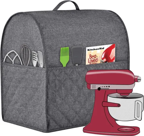 Vista 6 de Funda a prueba de polvo para batidora de pie de KitchenAid, con múltiples bolsillos para varios accesorios de electrodomésticos de cocina, Negro