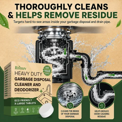 Vista 6 de Renuv Limpiador y desodorizante para trituradora de basura en tabletas y ambientador para desagües, aroma espumante cítrico, refrescante de olores