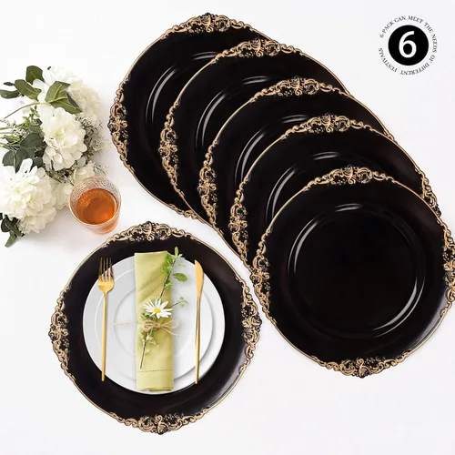Vista 4 de MAONAME Juego de 6 platos de carga negros para platos llanos