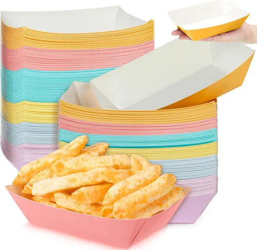 Vista 8 de Lallisa 120 bandejas de papel de 1 libra de papel para perros calientes, bandejas desechables para nachos para servir comida barcos, cartón