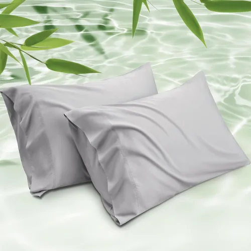 Vista 20 de Bedsure Fundas de almohada de tamaño estándar, fundas de almohada refrescantes, rayón derivado de bambú, color gris oscuro, juego de 2, fundas de 01