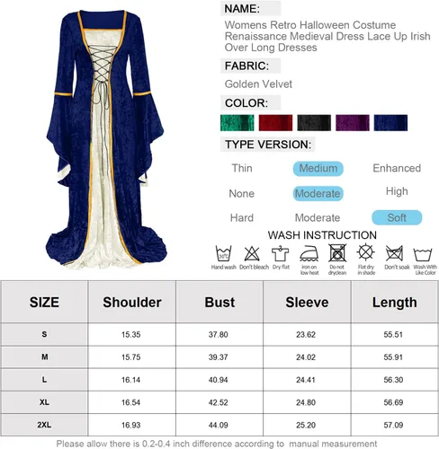 Vista 2 de Effeltch - Disfraz retro de Halloween para mujer, vestido largo con cordones, estilo medieval, renacentista e irlandés