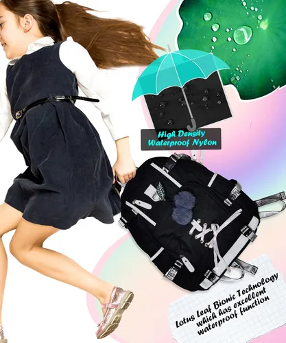 Vista 3 de Mochila para mujeres, adolescentes, niños y niñas, resistente al agua, casual, para laptop con puerto de carga USB, bonita bolsa para viajes