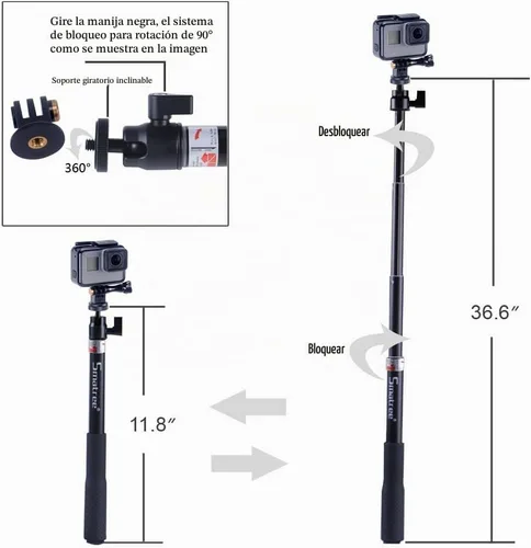Vista 5 de Smatree Palo telescópico para selfie Q3 con trípode para Insta360 X5