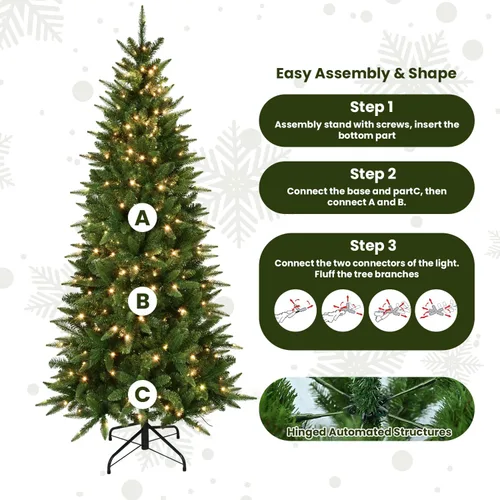 Vista 4 de Liguanow Árbol de Navidad artificial preiluminado de 7 pies con 400 luces LED blancas cálidas, árbol de Navidad delgado realista con bisagras y Azul