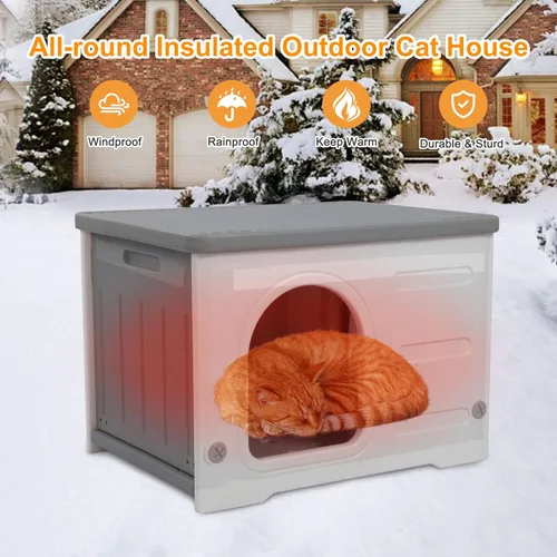 Vista 3 de Rockever - Casa para gatos HDPE con forro, impermeable, fácil de limpiar al aire libre