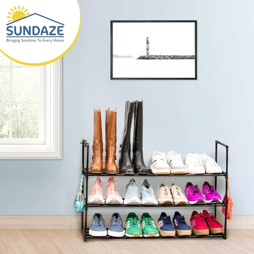 Vista 6 de Sundaze Zapatero de metal de 3 niveles para entrada de puerta delantera, organizador de zapatos largo resistente para armario, dormitorio, entrada