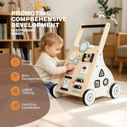 Vista 7 de RedSwing Andador de madera para bebés, blanco Montessori - Andador para niños pequeños, juguete de aprendizaje antivuelco, regalo perfecto de primer