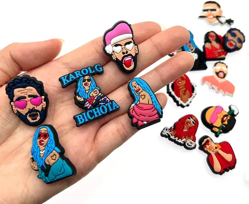 Vista 2 de SHINQEAR 20pcs latin Singer Karol Girls shoe charm16pcs Black Pink shoe charmsBad Bunny Shoe Decoration party Decoration Charms for Girls Adults