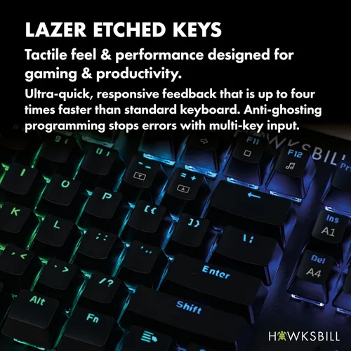 Vista 7 de Hawksbill Scorpion V1 Teclado mecánico para juegos con cable, táctil y clicky, iluminación RGB brillante, factor de forma compacto, teclas