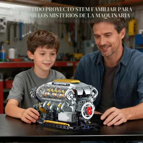 Vista 4 de V8 Kit de modelo de motor que funciona, construye tu propio mini motor de automóvil visible, juego de construcción de experimentos de ciencia física
