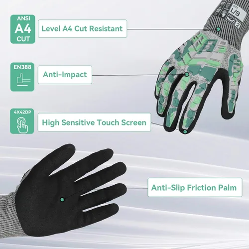 Vista 2 de Guantes de trabajo de seguridad Graloky, guantes de impacto para hombres y mujeres, guantes resistentes a cortes antideslizantes de trabajo pesado