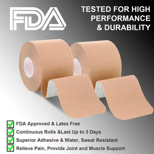 Vista 2 de Deilin Cinta de kinesiología, cintas deportivas terapéuticas elásticas para rodilla, hombro y codo, cinta corporal para levantar y levantar, Beige