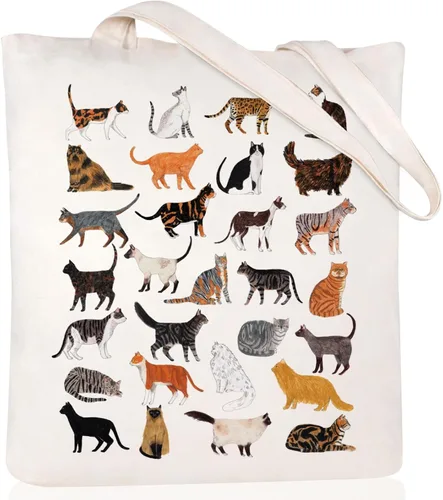 Vista 19 de Bolsa de lona estética para mujer con bolsillo interior, bolsa de hombro para libros, bolsas reutilizables para compras
