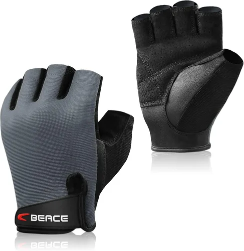 Vista 10 de Guantes de gimnasio BEACE para levantamiento de pesas, con palma de piel antideslizante para entrenamiento, fitness y culturismo para hombres