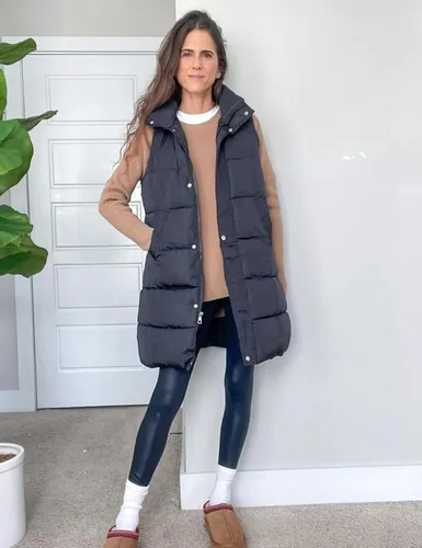 Vista 7 de Fiona Jolin Chaleco largo acolchado con capucha para mujer, abrigos de invierno acolchados sin mangas, chaquetas hinchadas