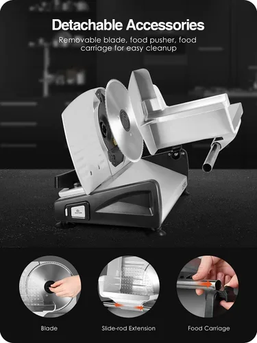 Vista 3 de Cortador de carne eléctrico de delicatessen Ostba, rebanador de alimentos de 200W con grosor ajustable de 0-15mm, hoja extraíble de acero inoxidable