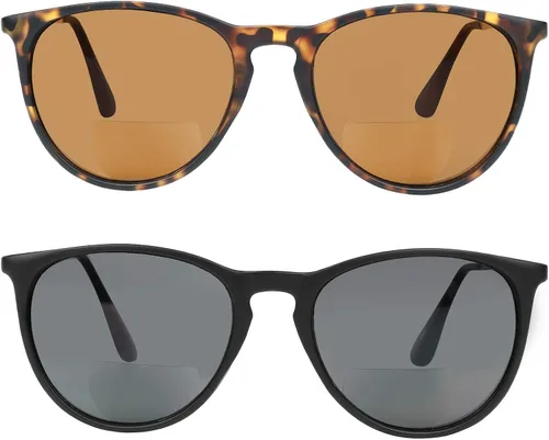 Vista 2 de Yogo Vision Gafas de sol bifocales para hombres y mujeres, paquete de 2 lentes de lectura con protección UV400, unisex, color negro/marrón, Havana 1