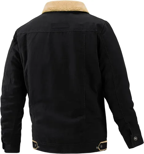Vista 2 de EKLENTSON Chaqueta de invierno para hombre, gruesa y térmica, de algodón, con forro polar, abrigo de camionero con solapa, para trabajo, para hombre