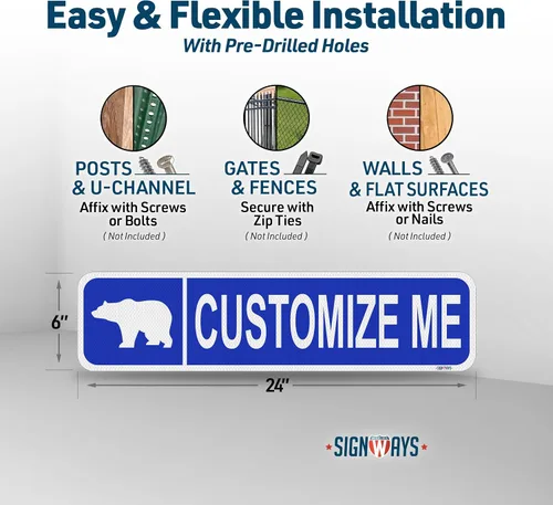 Vista 3 de Street Signs - Letreros personalizados con diseño de oso Diseña tu letrero de calle personalizado con color, símbolo de animal, fuente, palabras