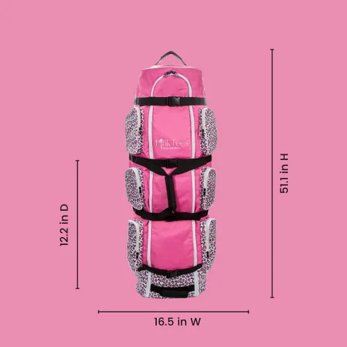 Vista 9 de Bolsa de golf para mujer con ruedas - Oxford 600D resistente, 6 bolsillos, ruedas ABS, aprobada por aerolíneas, rosa
