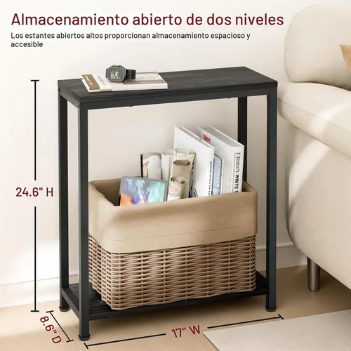 Vista 5 de SLEEPING LAMB Mesa auxiliar estrecha pequeña para espacio pequeño, mesa auxiliar de sofá de 2 niveles, mesa de noche delgada para sala de estar