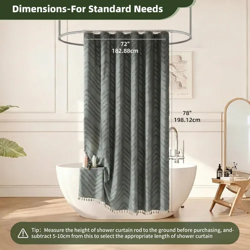 Vista 125 de Cortina de ducha Siiluminisoy de 36x72 beige, cortina de ducha de tela de tamaño pequeño, cortinas de ducha de tela con tufting, diseño chevron a