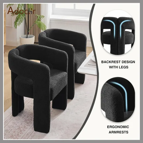 Vista 4 de adochr Sillas de comedor modernas con diseño de barril, silla de comedor de terciopelo con patas de madera, sillas decorativas con brazos, cómodos