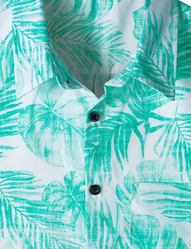Vista 2 de JOGAL - Camisa hawaiana floral para hombre con bolsillo frontal, estilo Aloha casual Verde Aqua