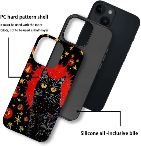 Vista 3 de CARLOCA Funda compatible con iPhone 14, funda de gato negro para iPhone 14, TPU suave + policarbonato duro 2 en 1, funda protectora antiarañazos a