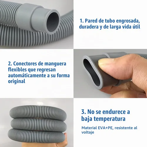 Vista 7 de Lyplus Manguera universal de drenaje para lavadora y secadora de 16.4 pies, manguera de polipropileno gris de 1-1/2 pulgadas con abrazadera