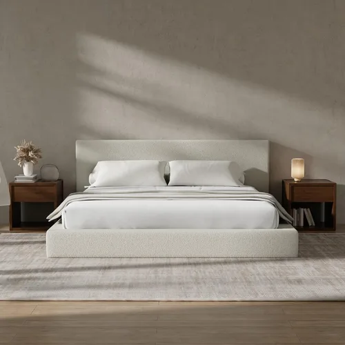 Vista 22 de RECCI Cloud - Base de cama Queen tapizada con cabecero, plataforma acolchada de espuma de 5 pulgadas, sin somier, fácil montaje (crema)