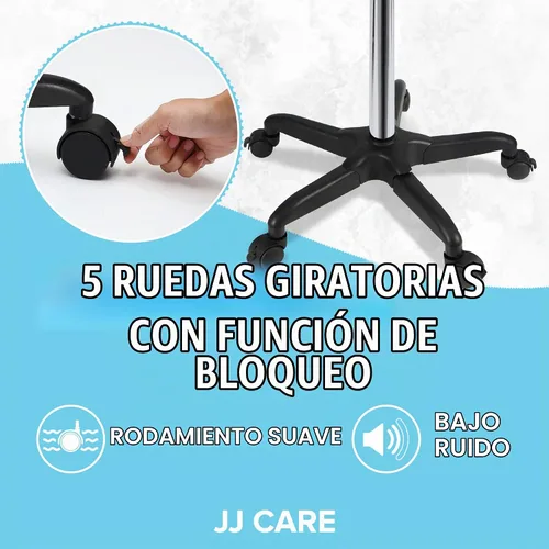 Vista 3 de Poste IV con ruedas [actualizado] 4 ganchos, 5 ruedas giratorias con función de bloqueo y altura ajustable - Base de plástico resistente IV soporte