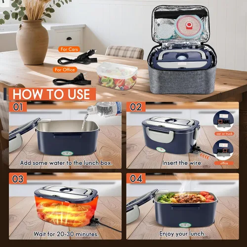Vista 5 de AOSION Lonchera Eléctrica para Adultos, Lonchera Térmica 3 EN 1 con Contenedor de 1.5L, Lonchera Eléctrica Portátil de 80W, Calentador de Alimentos