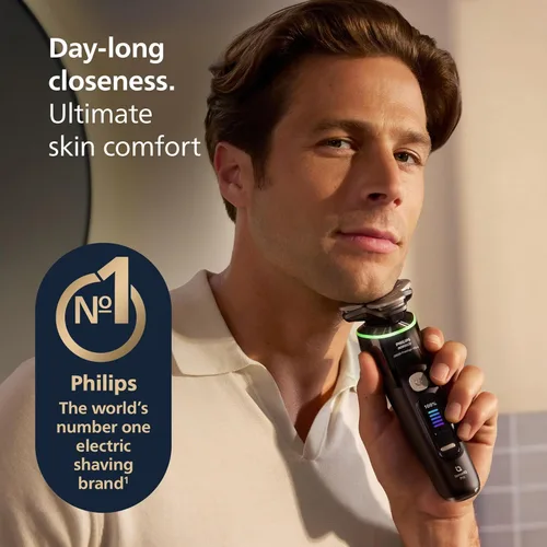 Vista 3 de Philips Norelco Shaver i9000 Prestige Ultra, afeitadora eléctrica en seco y húmedo, tinta negra, tecnología SenseIQ Pro, sistema de triple elevación