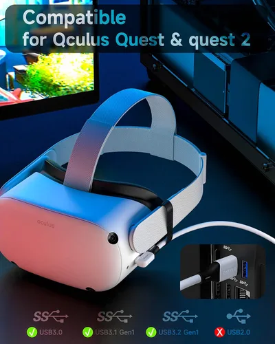Vista 2 de ZOOAUX Cable de enlace de 16 pies compatible con accesorios MetaOculus Quest 2 y PCSteam VR, carga rápida y transferencia de datos de PC, cable USB