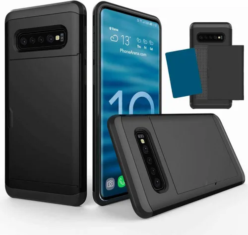 Vista 13 de Funda para Galaxy S10 Plus, ultrafina, a prueba de golpes, parte trasera dura, de silicona de doble capa, protector para tarjetas de crédito, ranura
