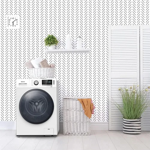 Vista 7 de Erfoni Papel tapiz de despegar y pegar en blanco y negro, papel de contacto geométrico moderno, papel de contacto negro, extraíble, a rayas