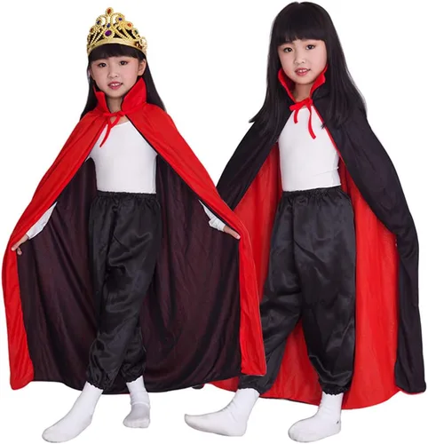 Vista 7 de CUSFULL Vampire Dracula Devil Cloak Cape Medieval Reversible Halloween Cosplay Costume for Adult Kids 354755inch Available