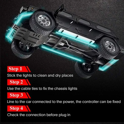 Vista 8 de Luces para debajo del auto, kit de tira de luces Bluetooth Dream Color Chasing, 6 luces exteriores impermeables con control de aplicación, 12 V 300