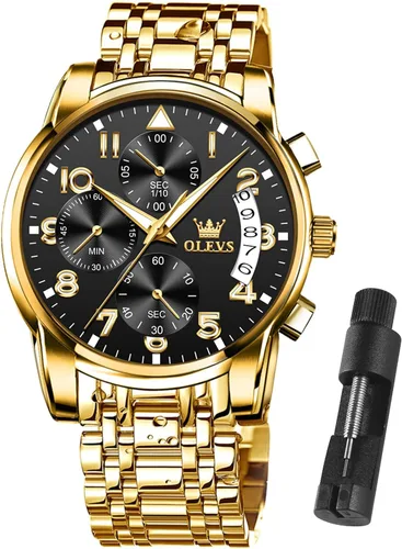 Vista 6 de OLEVS Relojes para hombre impermeables de acero inoxidable con pulsera ajustable, reloj analógico de cuarzo para hombre, moda de negocios, clásico