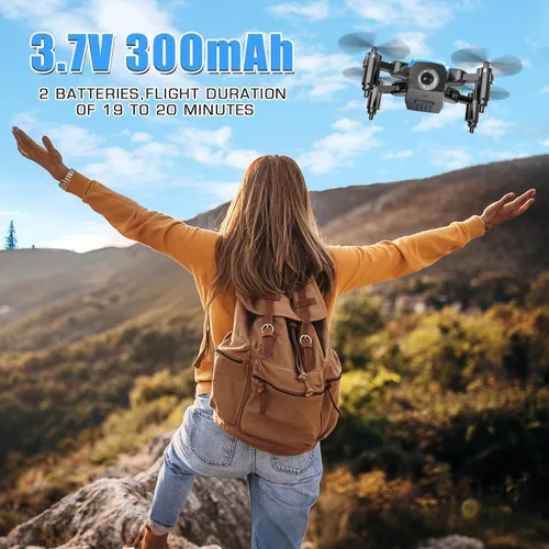 Vista 7 de Drones para niños con cámara, mini juguete cuadricóptero RC con alas plegables, control de voz y gestos, retención de altitud, protector de hélice