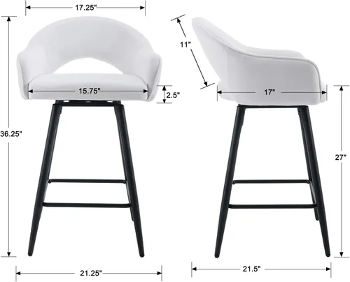 Vista 2 de DUOMAY Juego de 2 taburetes de bar giratorios, modernos taburetes de altura de mostrador de 26 pulgadas, silla de isla de cocina tapizada de Blanco