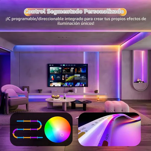 Vista 4 de PAUTIX Luces LED sin puntos, Tiras de Luces LED RGB Smart IC COB Direccionables 16.4ft, Certificadas UL 24V Efectos de Persecución Cinta Flexible