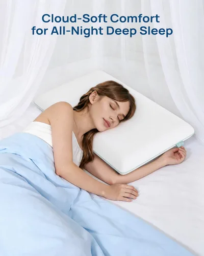 Vista 9 de Releep Almohada de espuma viscoelástica de gel Cool Touch, suave y transpirable, almohada plana para dormir boca abajo y espalda, almohada