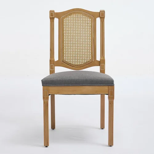Vista 3 de Solid Wood Rattan-Back Dining Chairs Set of 2 with Linen Cushion & S-Springs, Durable Table & Chair Sets for Dining Room, Kitchen, Cafe, Living Room