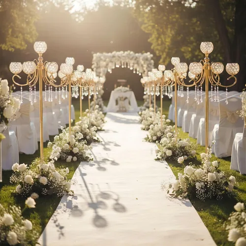 Vista 2 de Candelabro dorado para centros de mesa, 45.3 pulgadas de alto con 5 ramas con soporte de candelabro de cuentas de cristal para boda, pasillo