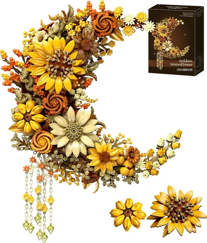 Vista 13 de Conjunto de construcción de flores de luna azul, decoración